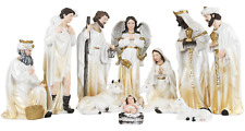 12 Inch White/Gold Christmas Nativity 11 Pcs Complete Scene Nacimiento Navideño picture