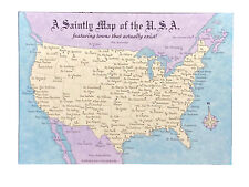 A Saintly Map of the USA -Towns That Actually Exist - Funny Vintage Postcard picture