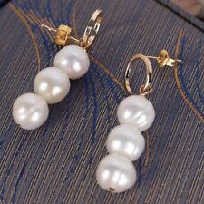 8-9mm Natural Freshwater Pearl Three Bead Baroque Earrings Real Fashion Luxury picture