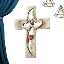 Wooden Carved Cross Entwined Hearts Hanging Wall Decor for Living Room picture