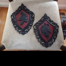 Vintage 1969 Homco Shield Helmet Plaques Red Black Pair 7150 MCMLXiX  picture