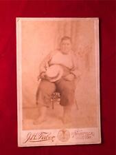 Circa 1880's ORIGINAL Cabinet Card Photograph VERY HEAVY KID w/ Straw Hat OBESE picture