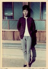 Beautiful Oriental Asian Woman Posing By Traditional Home 1970s Vintage Photo picture
