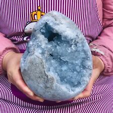 9.68LB Natural Beautiful Blue Celestite Crystal Geode Cave Mineral Specimen picture