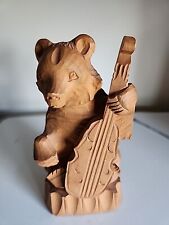 Vintage Russian Folk Art Carved Wood Bear Playing  Cello Cabin Cott. Decor 6.25