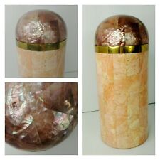 Maitland Smith Tessellated Marble Coral & Mother of Pearl Tall Canister Box Vtg picture