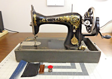 1913 SINGER 15 TIFFANY  Sewing Machine w/Hand Crank - SERVICED - Leather Denim picture
