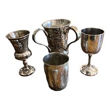 VINTAGE 925 JUDAICA WASHING CUP NETILAT YADAYIM SILVER-PLATED KIDDUSH CUPS picture