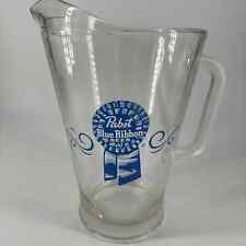 Vtg 1970s PABST BLUE RIBBON BEER Heavy Glass 64oz Pitcher 9” Tall x 5.5” Wide picture