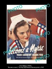 6x4 HISTORIC PHOTO OF USA WWII MILITARY POSTER WOMENS WAR EFFORT NURSING c1940 picture