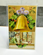 Antique Santa Green Robe Postcard Embossed Postmark 1910 Kids Bell Toys picture