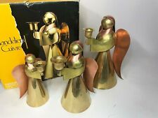 Vintage Set of 3 Brass and Copper Angel Candle Holders Chandeliers 1987 in Box picture