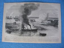 1884 Civil War Print - Destruction of the Confederate Warship 
