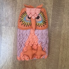 New Old Stock Handmade Vtg Fabric Embroidered Owl Oven Mitt Victor Bonobo-Style picture