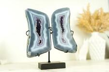 Small Polished Blue Lace Agate Geode Wings with Purple Amethyst and Landscaped B picture