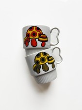Vtg 70’s Atomic Magic Mushroom Set Of 2  Stackable Mugs Made In Japan Vintage picture