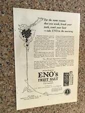 1922 VINTAGE 6.5x10 PRINT AD FOR ENO'S FRUIT SALT DERIVATIVE COMPOUND LAXATIVE picture
