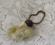 Vintage Lucky Rabbit's Foot Brass Top Keychain White And Tan picture