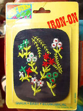 VINTAGE  70s HIPPY FLOWERS JEANS IRON-ON PATCH BY JOY-PATCH POST CARD  picture
