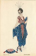 Hand-Colored Postcard; Patriotic Fantasy Glamor Girl in Stars & Stripes Gown picture