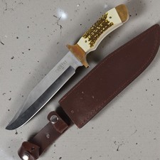 Break Up Country Bowie 14” Fixed Blade Knife With Leather Shief Bone Handle picture