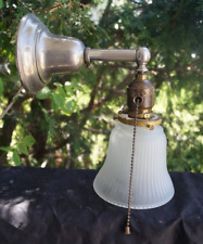 Antique 1920s Art Deco Nickel Plated Wall Sconce Light Fixture & Shade - MINTY picture