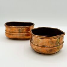  Vintage Copper Planters Bowls Hexagon Oval Patina Small Set Of 2 picture