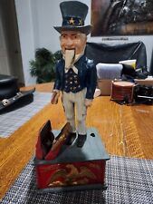 Vintage Uncle Sam Cast Iron Metal Mechanical Coin Bank Patriotic 12 Inches Tall picture