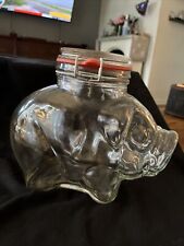 AMICI RARE VINTAGE CLEAR GLASS PIG PIGGY COOKIE CANISTER JAR W/SEAL LID picture
