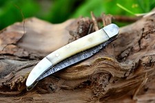 Texas Toothpick Handmade Damascus Steel Folding Pocket Knife "Camel Bone Handle" picture