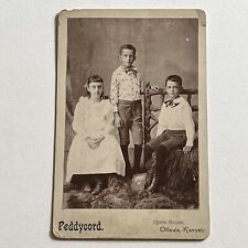 Antique Cabinet Card Photograph Adorable Children Boys Girl Book Ottawa KS picture