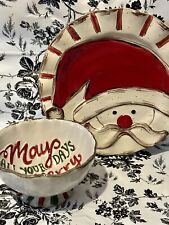 MUD PIE Holiday Christmas Ceramic Pedestal Dip Bowl And Cheese Plate picture