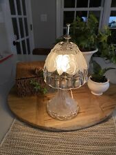 Vintage Frosted and Clear Pressed Glass Rose Flowers Boudoir Accent Table Lamp picture