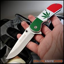LEGALIZE MARIJUANA MEXICAN FLAG Spring Assisted Pocket Knife SILVER Folder Blade picture