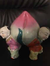 Vintage Chinese Porcelain Figurine Famille Rose Three Children Carrying Peach picture