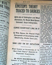 ALBERT EINSTEIN Theory of Relativity Time & Space Physics 1929 old Newspaper picture