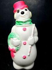 Vintage 1968 Empire Neon Pink Snowman Blow Mold Plastic Christmas Lighted 13” H picture