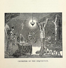 1900 Cruelties Torture Spanish Inquisition Wood Engraving Victorian Antique A4A picture