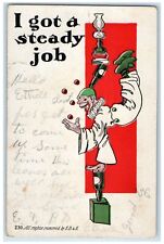 1906 Jester Clown Juggling I Got A Steady Job Fountain City Indiana IN Postcard picture