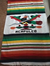 Vtg Woven Acapulco Blanket Throw Multi Color Bird  87x49 4lbs Heavy Hand Knotted picture