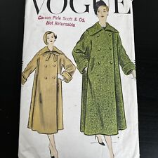 Vintage 1950s Vogue 9251 Large Collar Double Breasted Coat Sewing Pattern 14 CUT picture