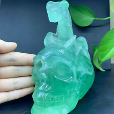 2.88lb Natural Green Fluorite Quartz Carved Crystal Mantis Skull Reiki Gem Decor picture