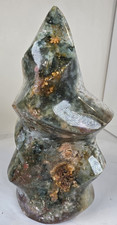 4.LB 8" Polychrome Desert Jasper Flame Sculpture Moss Agate Freeform Carving picture