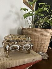 Vintage Art Nouveau Jewelry Casket Trinket Box White Gold Tone Ornate Japan picture