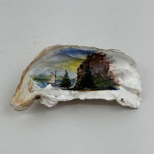 Hand Painted Oyster Shell 7" Wide Sailboat Scene picture