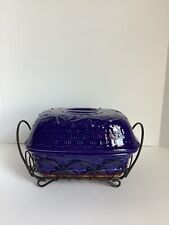 Temp-Tations By Tara 4 Qt Blue Orchard Vine W/ Metal Rack Presentable Ovenware picture