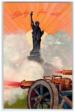PFB Fourth Of July Postcard Liberty Statue Cannon Embossed c1910's Antique picture