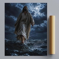 Jesus Walking on Water Canvas Print 16x20 Christian Wall Art Modern Decor picture