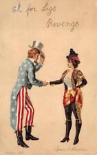 UNCLE SAM SPANISH AMERICAN WAR TRUCE HANDSHAKE MILITARY ENGLAND POSTCARD 1903 picture