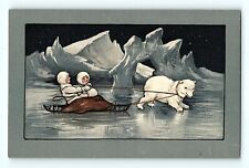 Eskimo Kids Riding Polar Bear Sleigh on Ice Ethel Parkinson Signed Postcard F1 picture